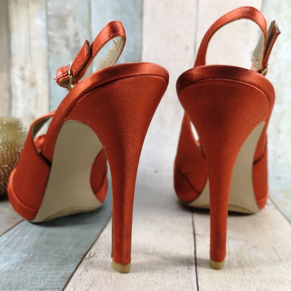 NINE WEST orange satin sling back Heel - Picture 3 of 6